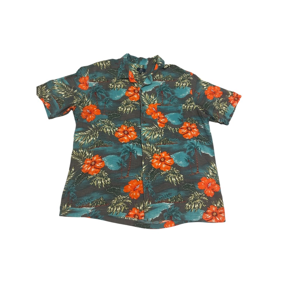 Men's XL 46 Hawaiian Camp Shirt blue red vacation resort beach tropical pocket